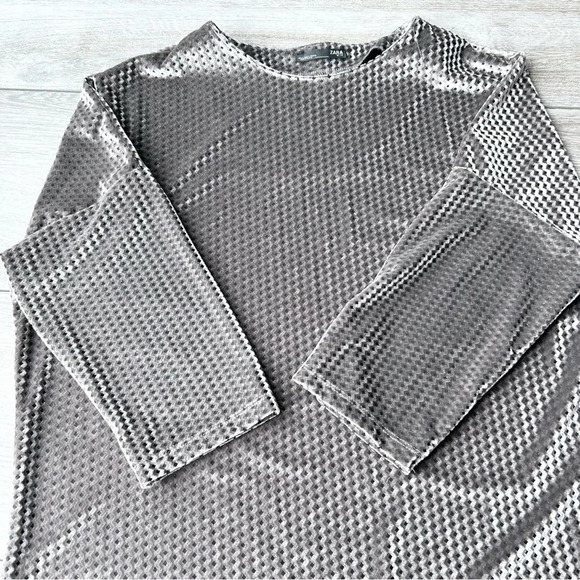 Zara Soft Smooth Velvet Zic Zac Textured Dolman Sleeve Tunics - Picture 7 of 11